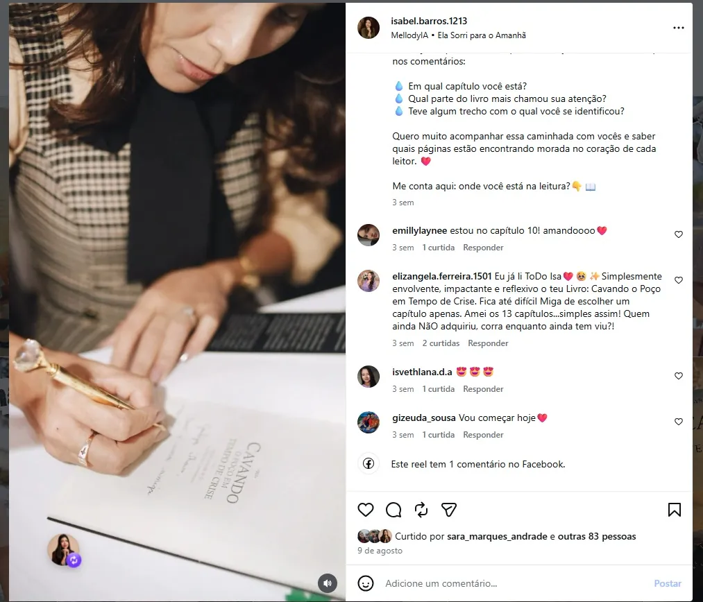 Print de comentário público de leitora no Instagram