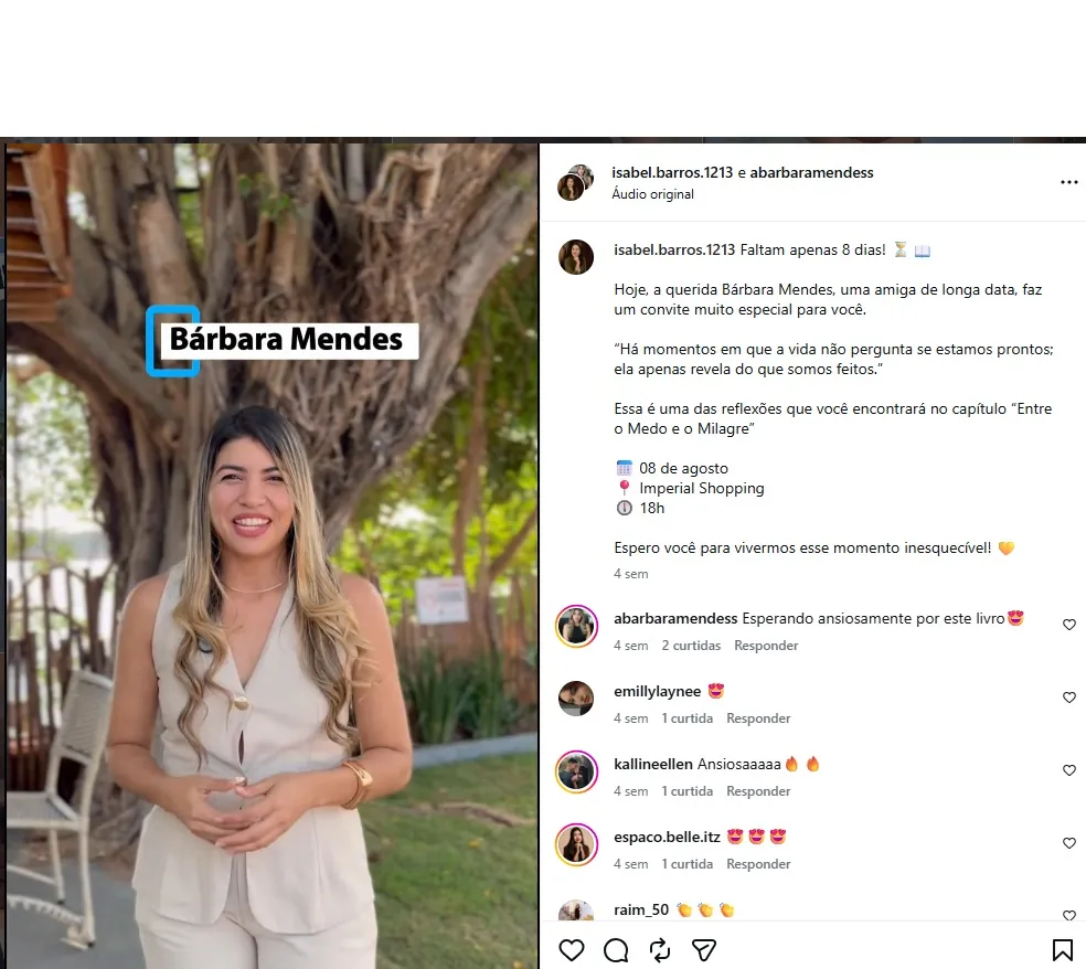 Print público de divulgação e comentários sobre o livro